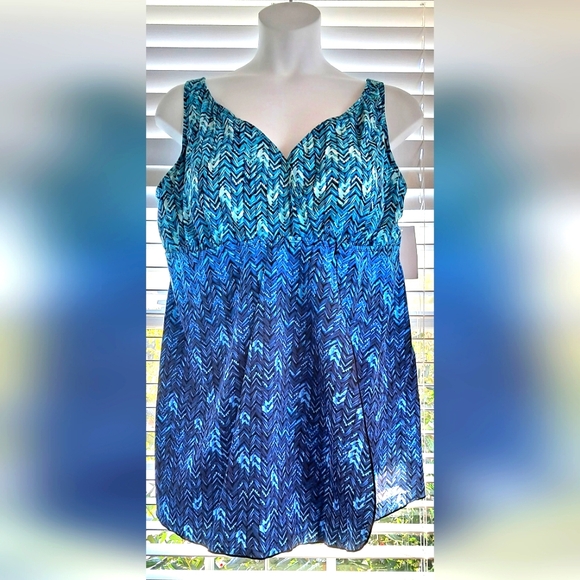 blue and white swim dress Womens Retro One Piece Swim Dress Swimsuit Sugar Thrillz main image 0